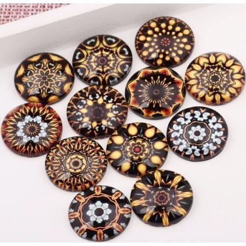 Onwear mixed gold mandala photo round glass cabochon 10mm 12mm 14mm 16mm 18mm 20mm diy flatback jewelry pendant findings