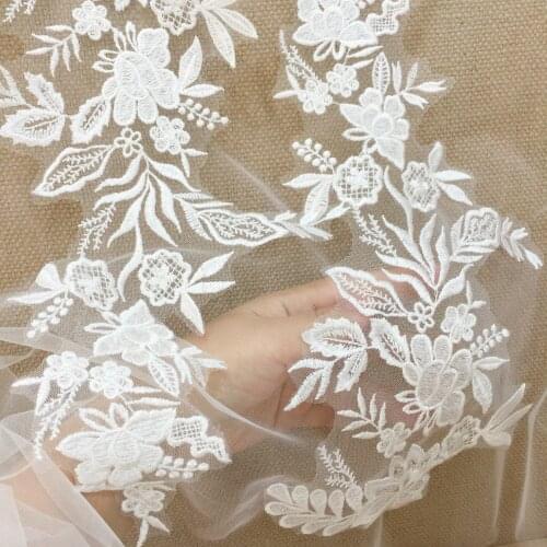 5 pair 10 pieces off white floral embroidery lace applique , lace pacth motif for bridal veil weddin gown hem