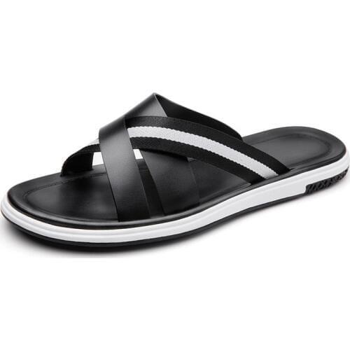 Summer Trend Fashion Rome Non slip Outdoor Comfortale Flat Slippers Men Mixed Color Leather Comfortable Slippers Free Shipping