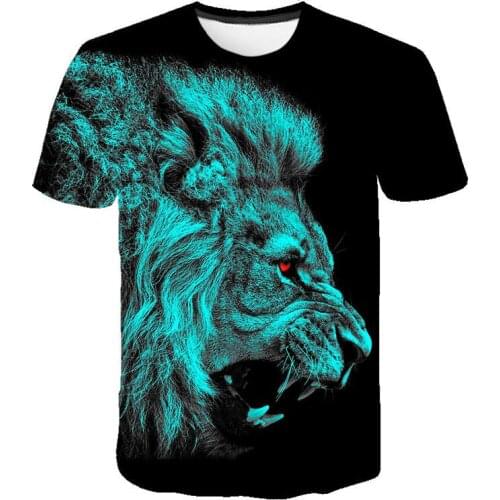 2021 New Creative Cool Pattern Lion Print 3D Printing Punk Gothic Street Fashion Clothing Mens Womens Childrens Short Sleeves