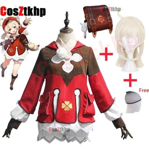 New Game Genshin Impact Klee Cosplay Costume KL Wigs Shoes Loli Party Outfit Uniform Women Halloween Carnival Costumes bags wig