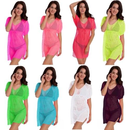 Beach Dress Cover Ups Swimsuit Swimming Sundress Grid Beachwear Wear Pareo Crotch Woman Girl Bikini Bathing Suit Clothing VB021