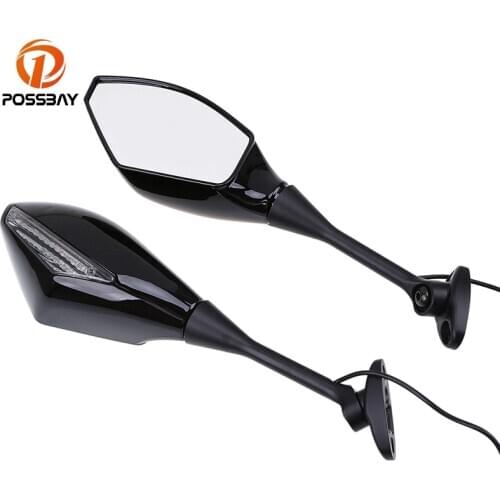 POSSBAY Motorcycle Front Amber Rear View Mirror LED Mirrors With Flasher Lights For Honda CBR600RR 2003-2008 CBR1000RR 2004-2008