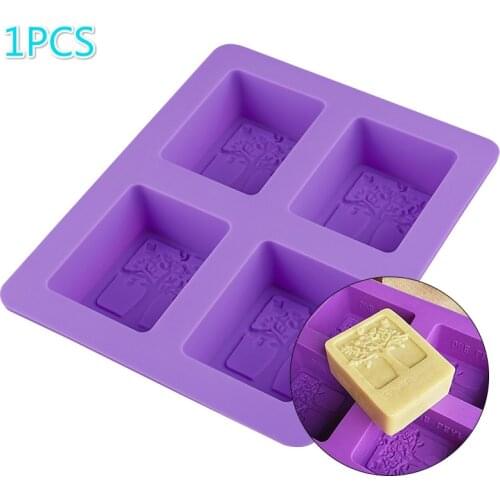 Rectangle Silicone Mold Tree Shaped 4 Hole Square Soap Mold Arts And Crafts Chocolate Cake Molding Hand Making Tools