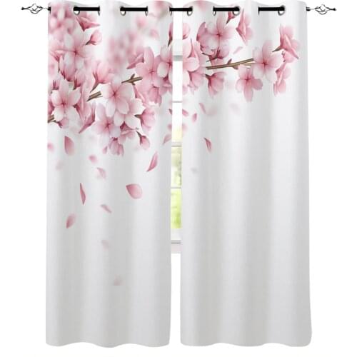 Pink Cherry Blossoms Curtains For Living Room Bedroom Window Treatment Blinds Finished Drapes Kitchen Curtains