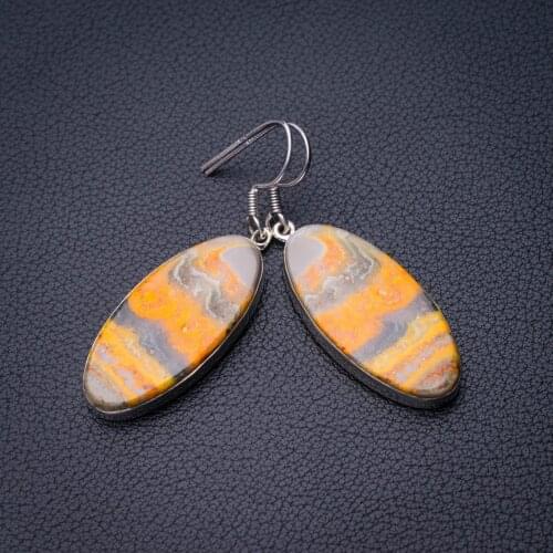 StarGems Natural Bumble Bee Jasper Handmade 925 Sterling Silver Earrings 2" D7608