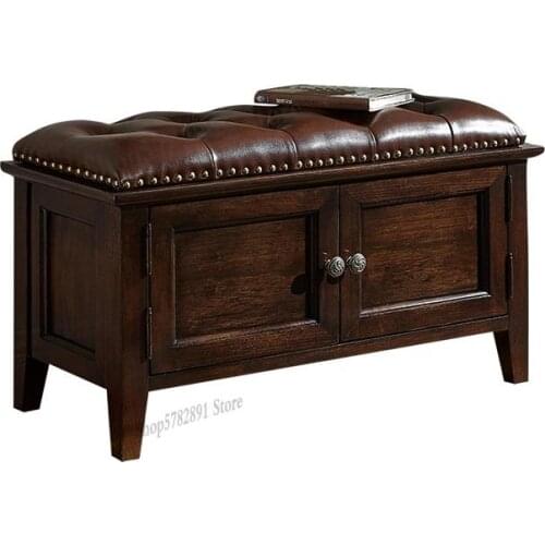 American Solid Wood Shoe Change Stool Light Luxury Leather Soft Bag Cushion Porch Storage Home Multi-function Nordic Entry Cabin