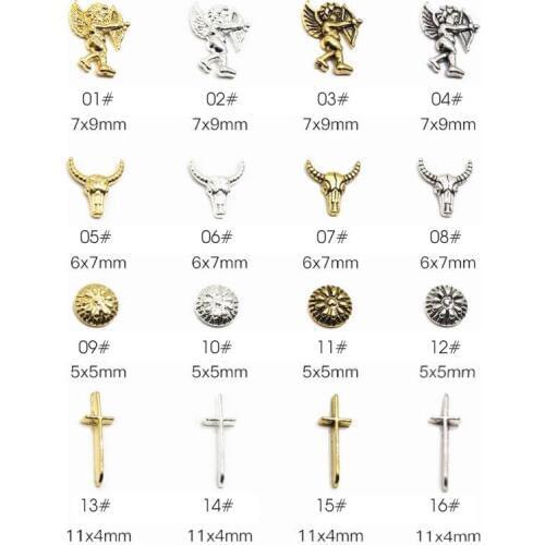 50pcs 3D retro silver/gold Japanese style Nail art Decoration nails Alloy Accessories top-level metal small Manicure Charms