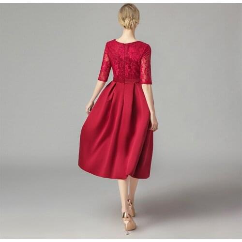 Spring Autumn Bride 2020 Red Lace Groom Mother Dresses Formal Wedding A-line Party Robe Dress Women Female