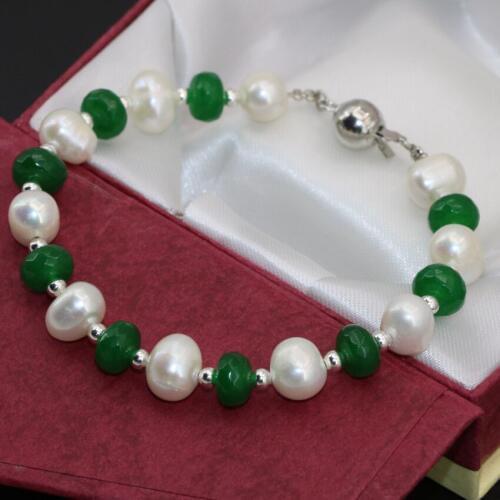 High quality new fashion unique clasp charms white pearl 7-8mm green jades abacus faceted 5*8mm bracelets jewelry 7.5inch B2742
