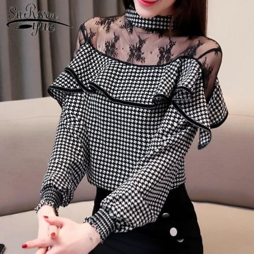 Womens tops and blouses blusas mujer de moda 2021 women long sleeve shirts Chiffon blouse Polka Dot Stand ladies tops 2460 50