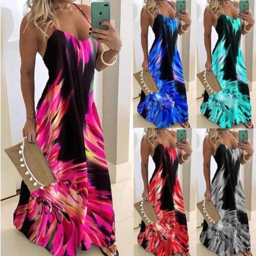 Sexy Party Maxi Dress Casual Women Robe Summer 2021 Sleeveless V-neck Big Swing Long Dress Printed Backless Plus Size Boho Dress
