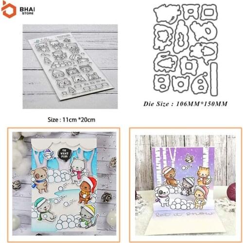 Animals playing In The Snow Metal Cutting Dies and Stamps Stencil for DIY Scrapbooking Photo Album Embossing Decorative Paper Ca