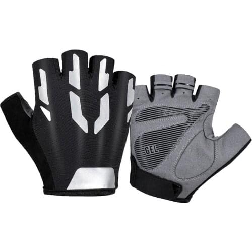 1 Pair Reflective Shock Absorbing Lycra Fingerless Breathable Soft Bicycle Sports Cycling Gloves Bike Riding Mittens