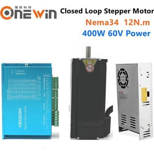 12N.m Nema34 86mm closed loop stepper motor 2 phase 86HBS120 and HBS860H Hybird Easy Servo with brake 400W switch power supply