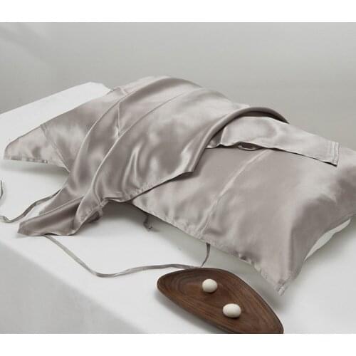 2PCS Silk Pillow Towel Heavy Silk Pillow Towel 100% Mulberry Silk Satin Silk Pillow Pure Color Tie to The Pillow 19 Momme