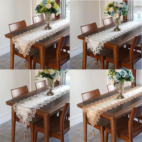2021 Hot Fashion Satin lace bed Table Runner embroidery lace table flag cloth cover tablecloth Wedding Christmas New Year decor