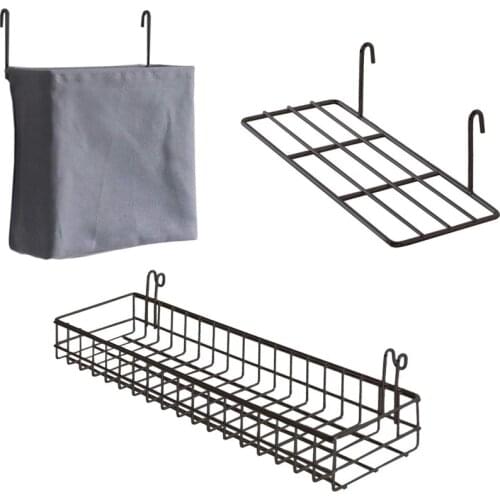 3 Pcs Storage Rack Wall Grid Panel Basket Hanging Bag Display Shelf with Hooks Wall Organizer and Storage Shelf for Home Supplie