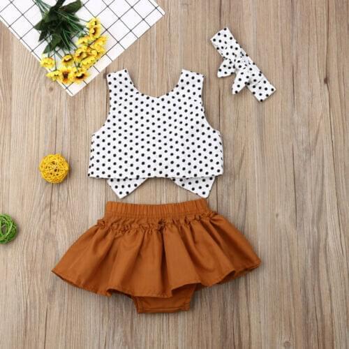 PUDCOCO UK Newborn Infant Kid Girls Polka Dot Tops Headband Bow Knot Skirt 3PCS Clothes Support wholesale