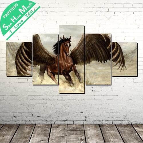 5 Piece Horse with Wings Wall Art Canvas Poster and Print Canvas Painting Decorative Picture Canvas Painting Home Decor