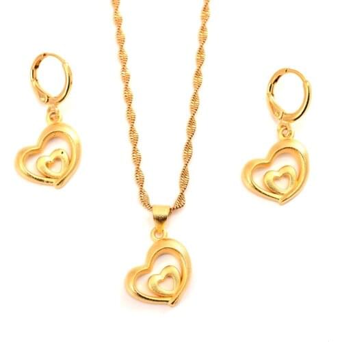 Africa Dubai gold Necklace Earring Set Women Party Gift love heart Jewelry Sets bridal party gift DIY charms girls kid Jewelry
