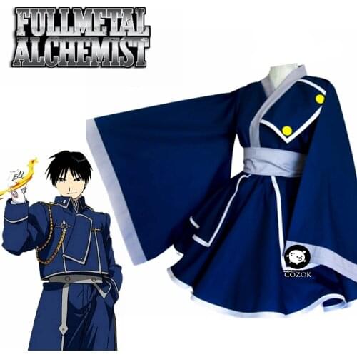 Anime Fullmetal Alchemist Roy Mustang Blue Women lolita Dress Kimono Cosplay Costume Cutome-Made Free Shipping