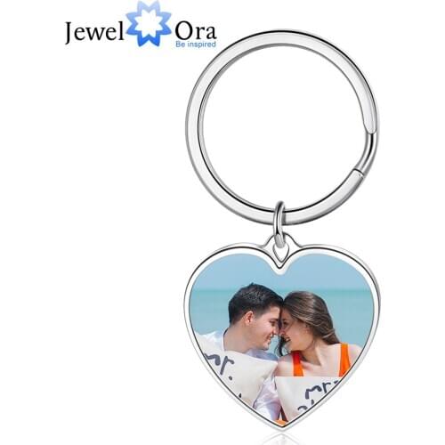 JewelOra Personalized Photo Keychain Charm Stainless Steel Heart Jewelry Customized Accessories Engraved Names Gift for Couples