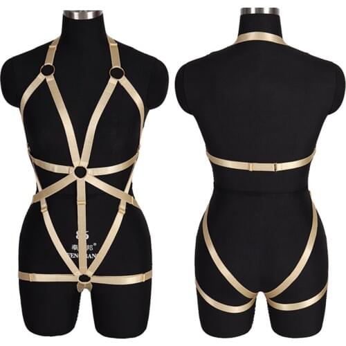 Full Body Harness Bra For Women Elastic Strappy Hollow Out Chest Body Bondage Caged Bra Cupless Bra Crop Tops Sexy Lingerie Set