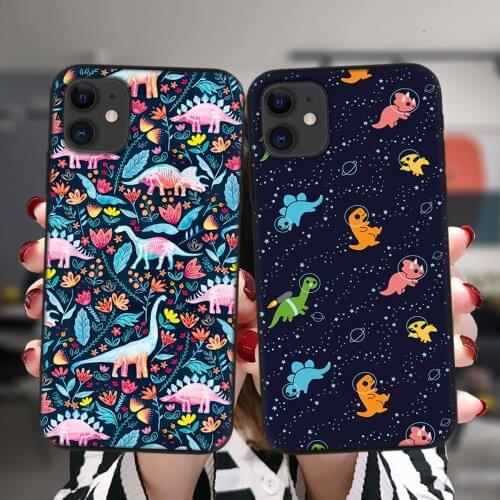 Black Phone Case For iPhone 12 11 Pro XS Max 6 6S 8 7 Plus X XR 5 5S SE 2020 12Mini Cute Dinosaur Baby Soft Silicone Cover