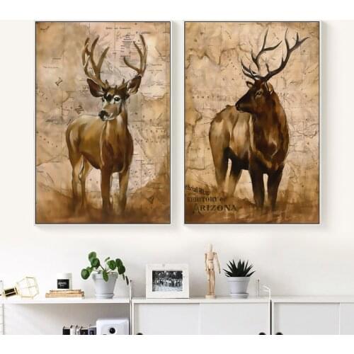 Retro War Style Decorative Animal Deer Canvas Painting Art Print Poster Wall Paintings Home Bedroom Wall Decoration