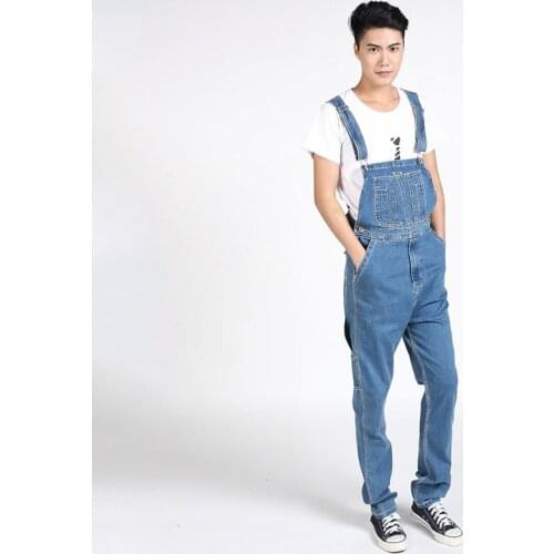 2020 Mens Denim Overalls Huge Denim Bib Pants Fashion Pocket Jumpsuits Jeans For Men More sizes 28-46 48 50