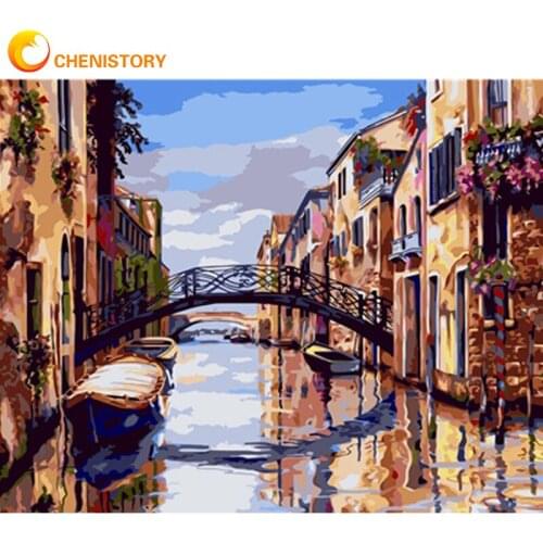 CHENISTORY Oil Painting By Number Water City Drawing On Canvas HandPainted Art Gift Home Decor Diy Pictures By Number Kits Gift