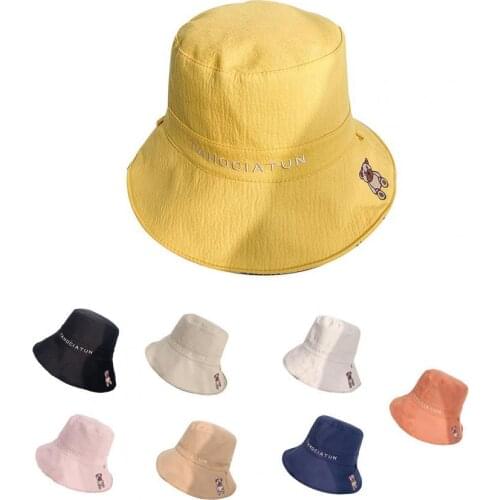 Fisherman Hat Foldable Bear Letter Pattern Cotton Adjustable Sun Cap for Women Outdoor sports wear