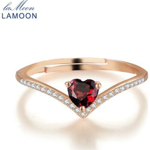 LAMOON Ring For Women Natural Red Garnet Love Heart cut 925 Sterling Silver Romantic Wedding Fine Jewelry Gift RI003-2