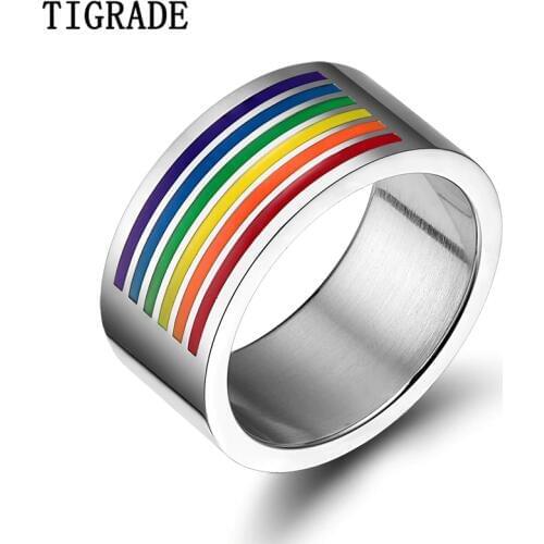 New Arrival Mens Womens Rainbow Ring Colorful LGBT Pulsera Stainless Steel Wedding Band Lesbian & Gay Rings Drop Shipping