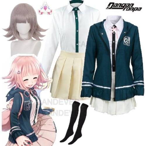Danganronpa 2 Nanami ChiaKi Cosplay Costume High School Students Uniform Anime Long sleeved Jacket wig Short Skirt Loli Skirt