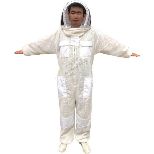 1set beekeeping suit white 3-layer mesh bee suit Metal zipper beekeeping suit for beekeeper apiculture tool Beekeeping equipment