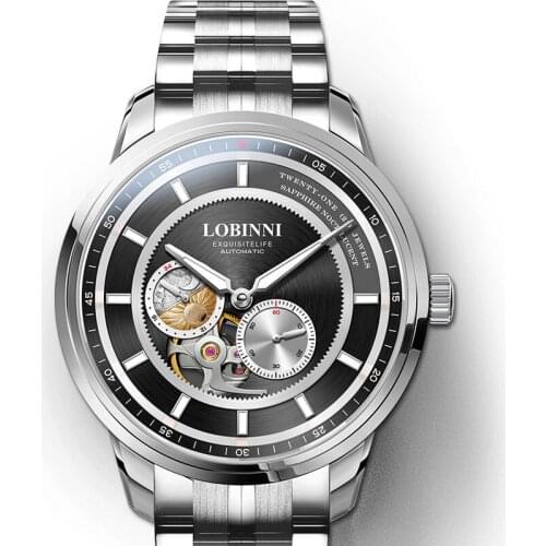LOBINNI mens wrist watches,automatic mechanical watch men,skeleton wristwatch waterproof Switzerland clock stainless steel reloj