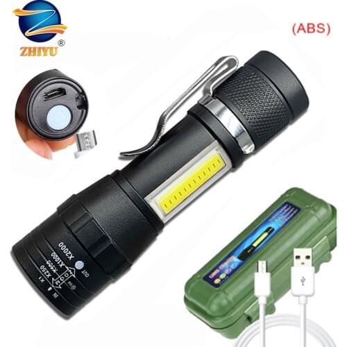 ZHIYU Mini Zoom Focus Flashlight COB + XPETactical Torch LED Flashlight USB Rechargeable Waterproof Keychain Flashlight Work Cob