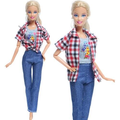 Fashion One PCS Red Outfit Cartoon Cute Pattern T-shirt + Coat + Trousers Clothes For Barbie Doll Accessories DIY House Toy
