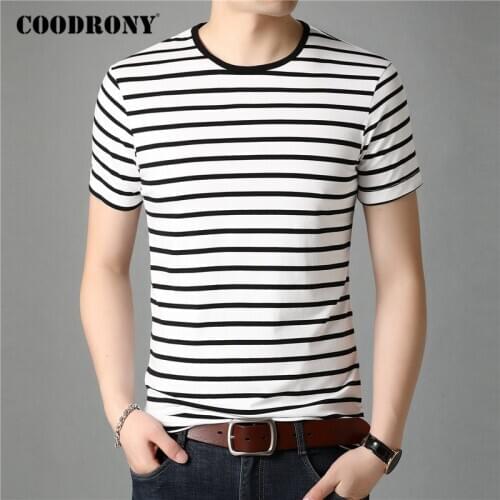 COODRONY Short Sleeve T Shirt Men Streetwear Fashion Striped Tops Casual O-Neck T-Shirt Man Summer Cotton Tee Shirt Homme C5085S