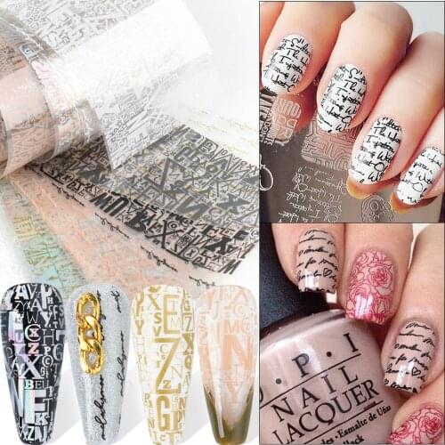 10Pcs Laser English Russian Letter Nail Transfer Foil Set Alphabet Inscriptions Design Slider Gel Polish Stickers For Nail NL517