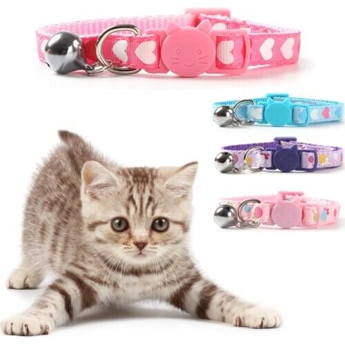 Nylon Cat Collar Bell Colorful Rainbow Pet Collar Cat Face Safety Buckle Collars Puppy Dog Supplies Cat Accessories