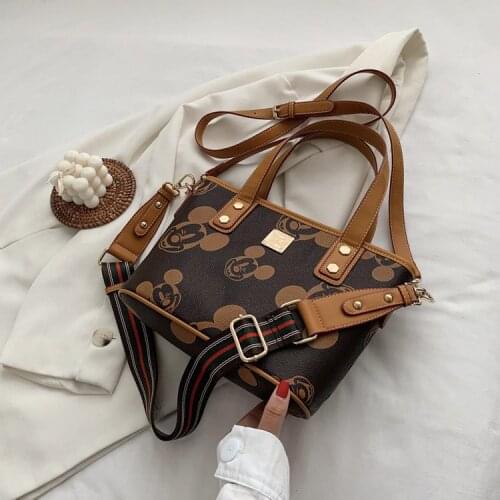 Disney cartoon Mickey new PU high-capacity ladies printed handbag fashion bucket bag versatile one-shoulder messenger travel bag