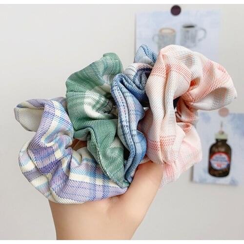 New Plaid Cotton Ponytail Elastic Hairband For Women Girls Headwear Kids Hair Accessories Headband Hair Tie Rope Wide Side Hair