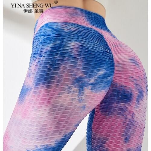 Tie Dye Tight Leggings Sports Women Fitness with Pocket Yoga Pants Stretch Workout Leggings Patchwork Slim Gym Shorts Leggings