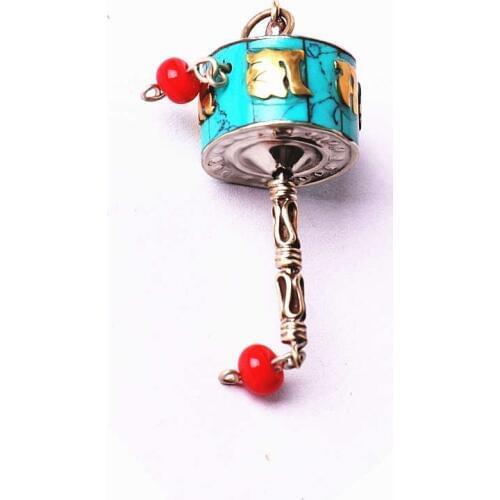 TBP680 Tibetan Mantras Amulet Pendants Inlay Turquoises Lovely Spin Prayer Mani Wheel Charm OM MANI PAD ME HUM