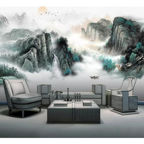 Custom 3D Photo Wallpaper New Chinese Style Mountain Water Landscape Painting Living Room Study Wall Decor Mural Papel De Parede
