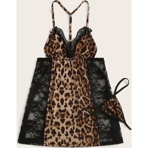 Sexy Lingerie for Plus Size Women Erotic Strap Leopard Print Nightdress Baby Doll Dress Porno Flirting Underwear Slutty Clothes
