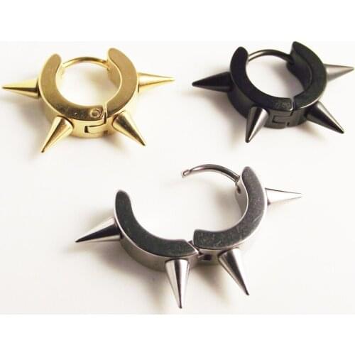 2Piece Free Shipping Fashion Punk Rock Stainless Steel Spike Huggie Earring Body Piercing Jewelry For Men Women